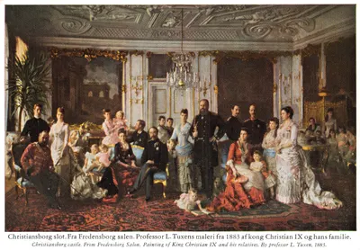 Christiansborg slot — Fredensborg salen — Peinture de la famille de Christian IX par L. Tuxen, 1883 — éditeur MYRDALH