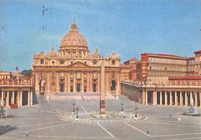 Place Saint-Pierre — vue de la basilique et de l'obélisque — Laboratoire Roger Bellon, imprimé en Italie