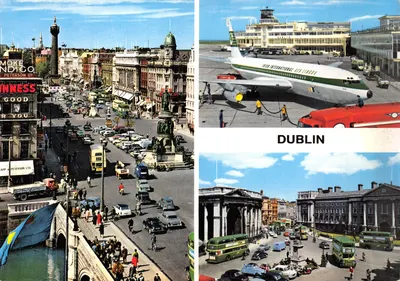 Dublin — vue de la ville, aéroport et rue — éditeur John Hinde Limited