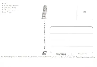 Pise — Cathédrale et Tour penchée — éditeur ITALCARDS, n° 393 — पीछे