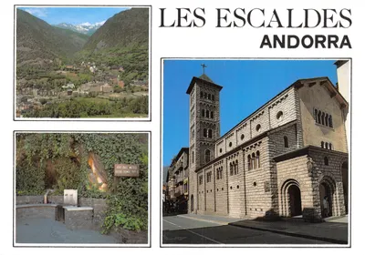 Les Escaldes — vue panoramique, église et source — Éditions A. Campaña, Barcelone