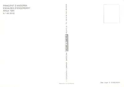 Les Escaldes — vue panoramique, église et source — Éditions A. Campaña, Barcelone — पीछे