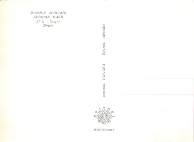 Masque africain — Dogon — éditeur Editions HOA-QUI, n° 3718 — पीछे