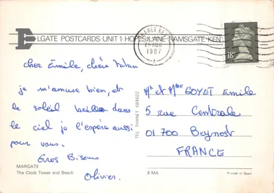 Margate — vue de la tour de l'horloge et du parc floral — éditeur Margate Postcards Unit 1 — पीछे