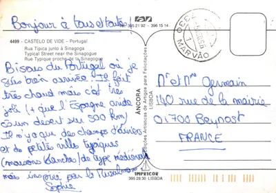 Castelo de Vide — rue typique près de la synagogue — Éditions Artísticas de Felicitações, Lisbonne — 뒷면