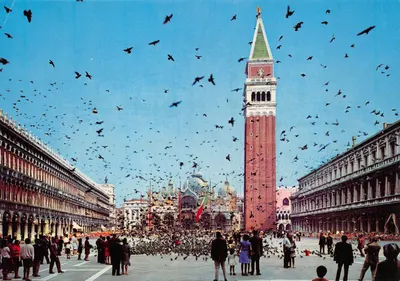 Piazza San Marco — vue avec le Campanile et les pigeons — éditeur Benedetti Roberto