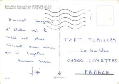 Lignano Sabbiadoro — plage et carte routière — éditeur Milano Dep. n° LIG 81 — 뒷면