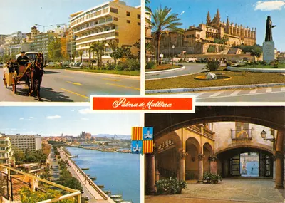 Palma de Mallorca — vue panoramique avec hôtel, cathédrale, port et arcade — éditeur ICARIA, n° 15.031
