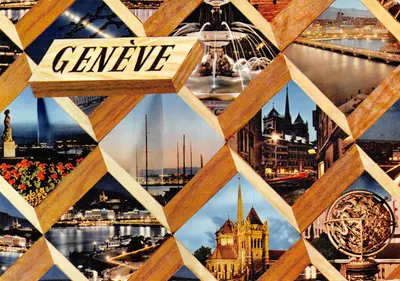 Genève — vue panoramique en cadre géométrique — Éditions Jaeger
