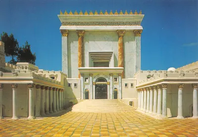 Temple de Jérusalem — façade du Temple de la Cour des Femmes — éditeur Holy-Land Corp. Inc