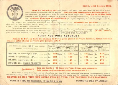 Domaine des Palmiers — Fort et Rade de Mers-el-Kébir — éditeur Domaine des Palmiers, Orlan (Algérie) — पीछे