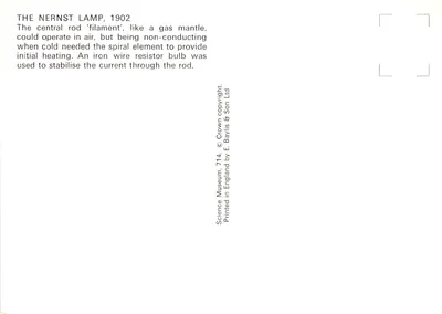 Lampe de Nernst — 1902 — éditeur E. Baylis & Son Ltd — पीछे