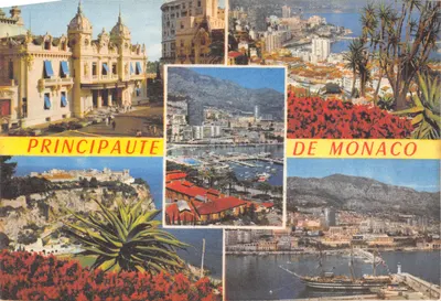 Principauté de Monaco — Vue panoramique du Casino, du port et des montagnes — Éditeur MAGASIN SOUVENIR