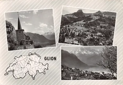 Glion — vue de l'église, panorama et lac — Édition Perrochet
