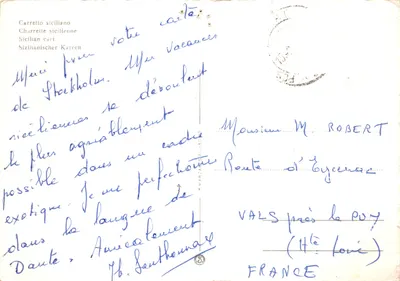 Charrette sicilienne — décorée de plumes et de fruits, avec passagers — éditeur Carretto siciliano — पीछे