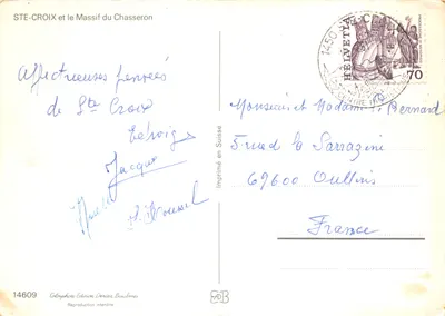 Ste-Croix — vue aérienne — Imprimé en Suisse n° 14609 — 뒷면