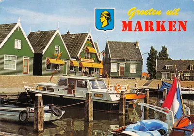 Marken — village aux maisons vertes et bateaux — éditeur gebr. spanjersberg