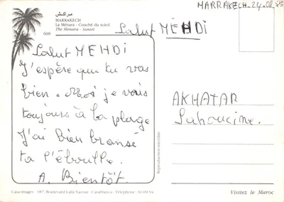 Marrakech — scène de village et vue du minaret — éditeur Casa-images, n°609 — पीछे