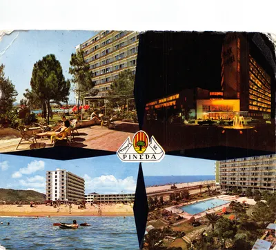 Hôtel Théâtre Park à Pineda — vue diurne et nocturne, plage et piscine — éditeur Record de Pineda