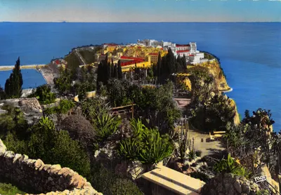 Monaco - Le Rocher — vue panoramique du Rocher avec les bâtiments blancs et jaunes — éditeur Les Editions Mar, 4, boulevard de Cimiez - Nice