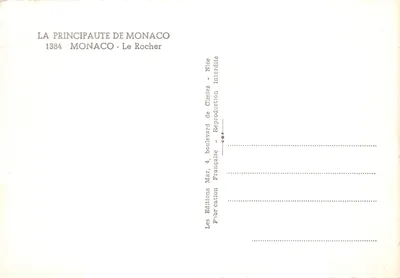 Monaco - Le Rocher — vue panoramique du Rocher avec les bâtiments blancs et jaunes — éditeur Les Editions Mar, 4, boulevard de Cimiez - Nice — पीछे