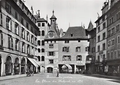 Place du Molard — vue de la gainerie de D. Sergy en 1870 — Éditions Jaeger Genève