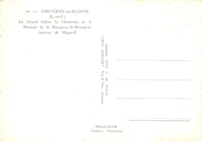 Cheverny-en-Blesois — Le Grand Salon, la cheminée et le portrait de la Marquise de Montglat (œuvre de Migard) — Éditions Gaby, Nantes — पीछे
