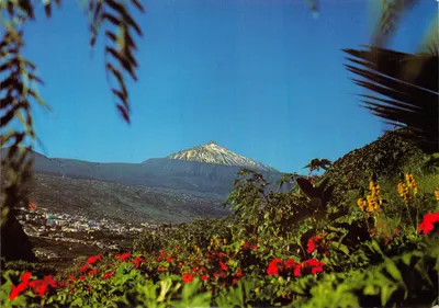 Teide (m. 3717) — montagne enneigée au fond, vue sur un village — éditeur EURIMPEx