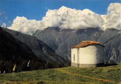 Chapelle de Hannigalp — vue alpine avec le Matterhorn et le Weisshorn — éditeur Klopfenstein, n° 2-46938