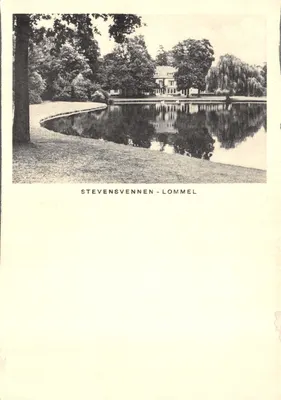 Stevensvennen - Lommel — vue d'un étang entouré d'arbres avec un bâtiment en arrière-plan — éditeur Ern. Thill, Bruxelles