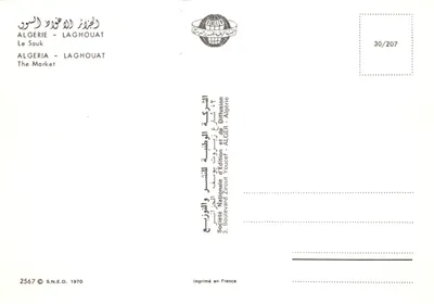 Marché de Laghouat — kiosques à toits en arc — éditeur S.N.E.D. n°30/207 — पीछे
