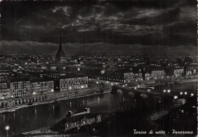 Torino di notte - Panorama — vue nocturne avec le Mole Antonelliana et le pont sur le Po, éditeur FOTOCOLORE - TORINO