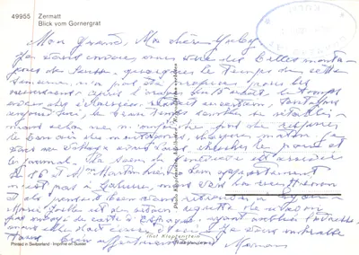 Vue des montagnes du Gornergrat — Zermatt — éditeur Klopfenstein, n° 49955 — पीछे