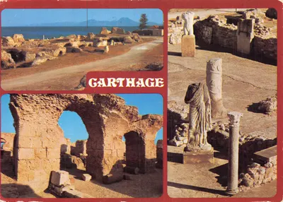 Carthage — Ruines antiques et statues près de la mer — Éditions Tani, Tunis