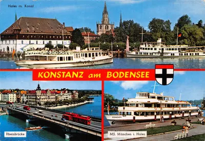 Konstanz am Bodensee — vue du port avec la cathédrale et le MS München — éditeur Bodan-Ansichtskartenverlag H. Bockelmann
