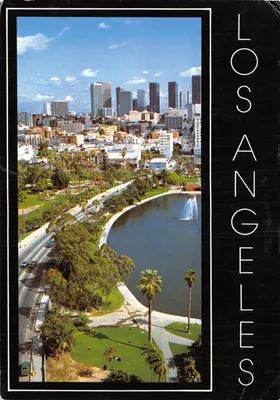 Los Angeles — vue aérienne de MacArthur Park avec la skyline — éditeur Mitock Publishers, Inc