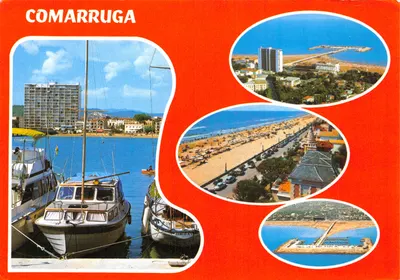 Comarruga — Vue panoramique du port, de la plage et des bâtiments — éditeur Foto-color RAYMOND, S.A. Tarragone