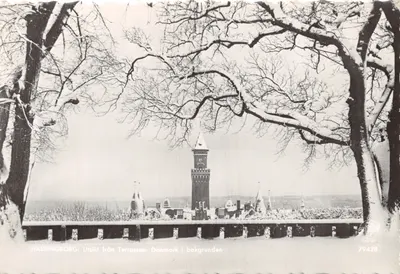 Hälsingborg — vue depuis la terrasse sur le Danemark enneigé — éditeur Pressbyran, n° 79428