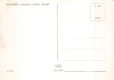 Kroměříž — colonnade dans le jardin des Fleurs — éditeur ORBIS, n° de série 1 4793 — पीछे