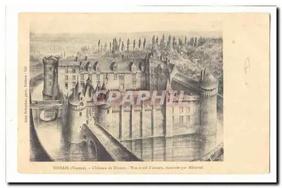 Dissais (Vienne) — Castelo de Dissais — Vista aérea desenhada por Mérovak