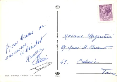 Lido di Rivazzurra — vue panoramique du littoral et de l'hôtel 'Francesco' — éditeur Ediz. Emmepi — पीछे