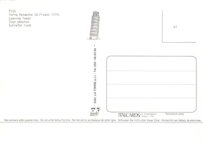 Pisa — Torre inclinada (B. Pisano 1174) — ITALCARDS by fotometalgrafia Bologna — Verso
