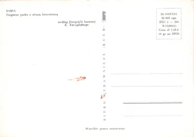 Rabka — fragment parc avec scène de concert — éditeur BIURO WYDAWNICZE „RUCH” — पीछे