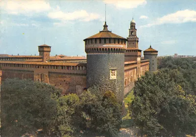 Milan - Castello Sforzesco — vue panoramique du château avec tours et murailles, éditeur PACE & C. n° 018