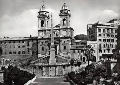 Rome — Trinità dei Monti avec escaliers et obélisque — éditeur Bromofoto Milano, n° 109