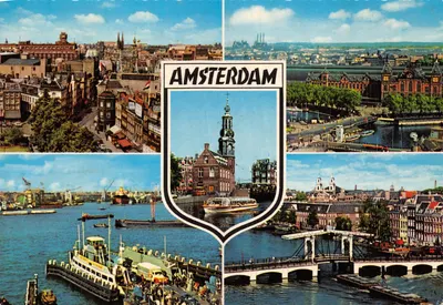 Amsterdam — vue panoramique avec édifice central et pont — éditeur Krüger, n° de série 935/74