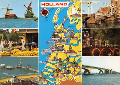 Hollande — carte touristique avec illustrations de lieux emblématiques — éditeur 'gebr. spanjerdsberg' n°3011/5