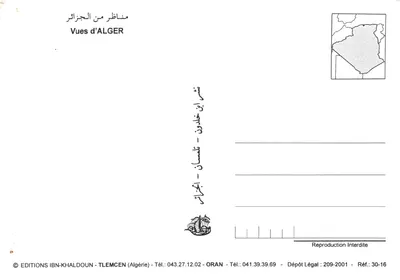 Algérie — vue panoramique de la ville et statue du penseur — Éditions Ibn-Khaldoun — पीछे