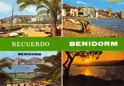 Benidorm — vue de la plage, du coucher de soleil et du port — éditeur Foto Rueck, n° 744