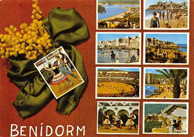 Benidorm — vue panoramique et scènes de plage et de danse — éditeur BENIDORM (España) N° 141